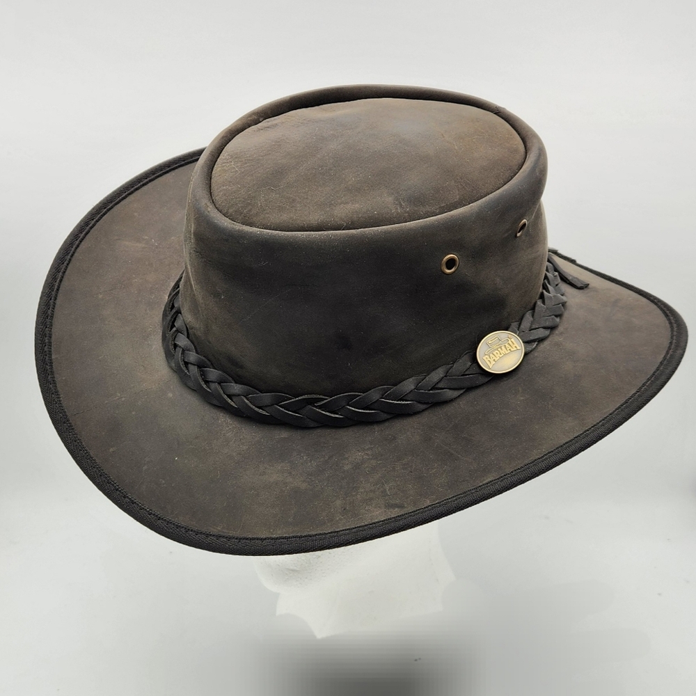 Barmah Hats Foldaway Bronco Black XL Leather Hat 1060 Made In USA
